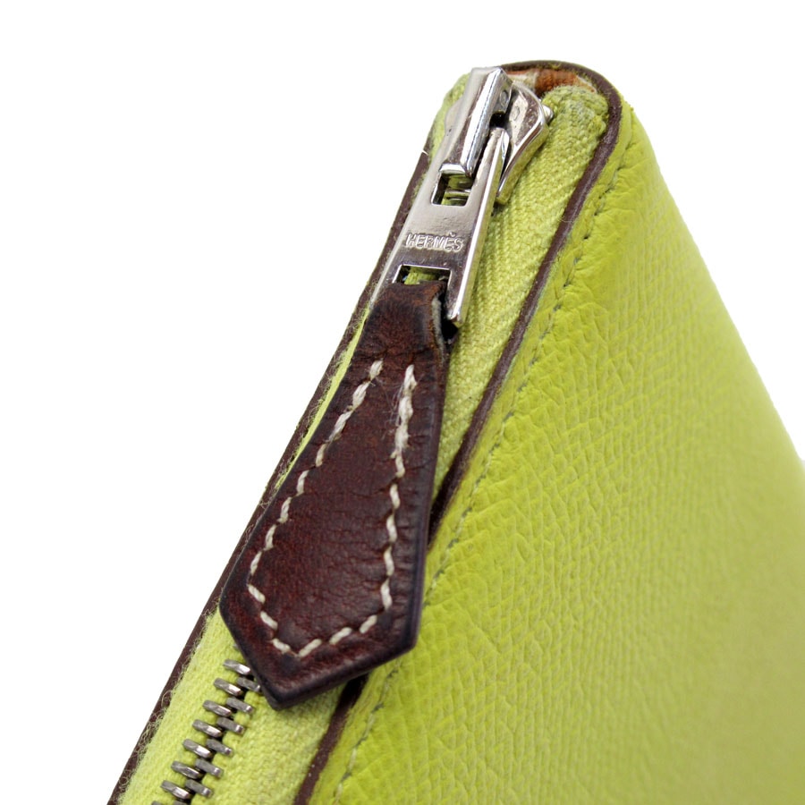 エルメス HERMES ラウンドファスナー長財布 アザップロングシルクイン ヴォーエプソン ライム ユニセックス g4027a