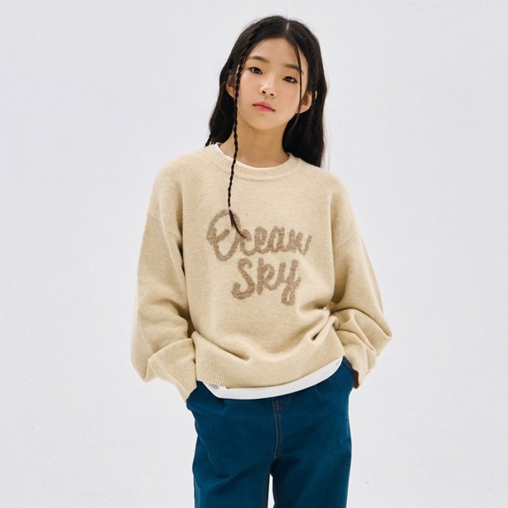 (オーシャンスカイ)女の子用レタリングポイントセーター-DFJG5273D05 (オーシャンスカイ)女の子用レタリングポイントセーター-DFJG5273D05