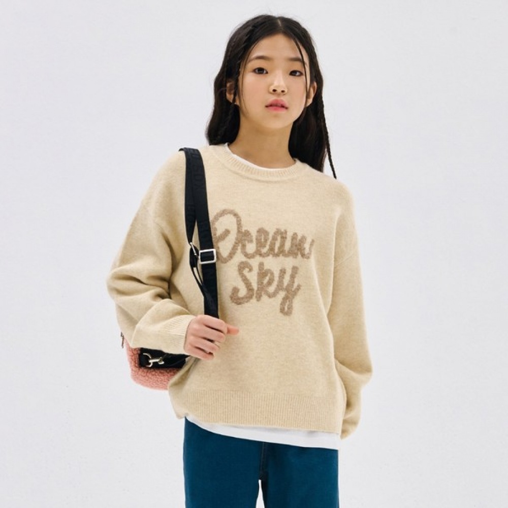 (オーシャンスカイ)女の子用レタリングポイントセーター-DFJG5273D05 (オーシャンスカイ)女の子用レタリングポイントセーター-DFJG5273D05