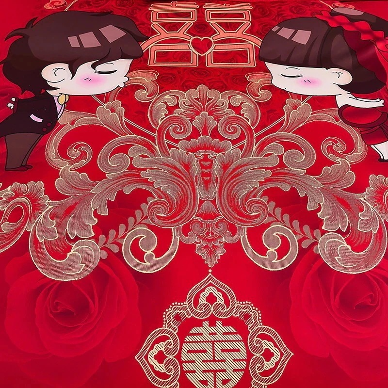 今の流行シンプルな結婚式赤大柄キルトカバーシートスタイル 4 点セット新婚キルト寝具 今の流行シンプルな結婚式赤大柄キルトカバーシートスタイル 4 点セット新婚キルト寝具