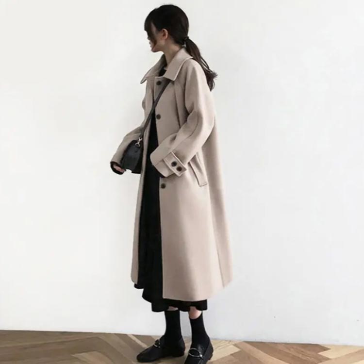 チェスターコートウール調ロングコート中綿キルト女性ウールライク裏地中綿ロング丈ウール調レディースアウター通勤通学おしゃれきれいめ秋冬ステンカラーコート