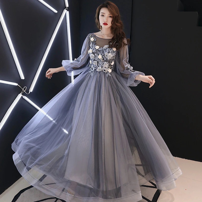 バンケットドレス2024夏凛々しく上品なロングスリム長袖音大生美術試験ドレス