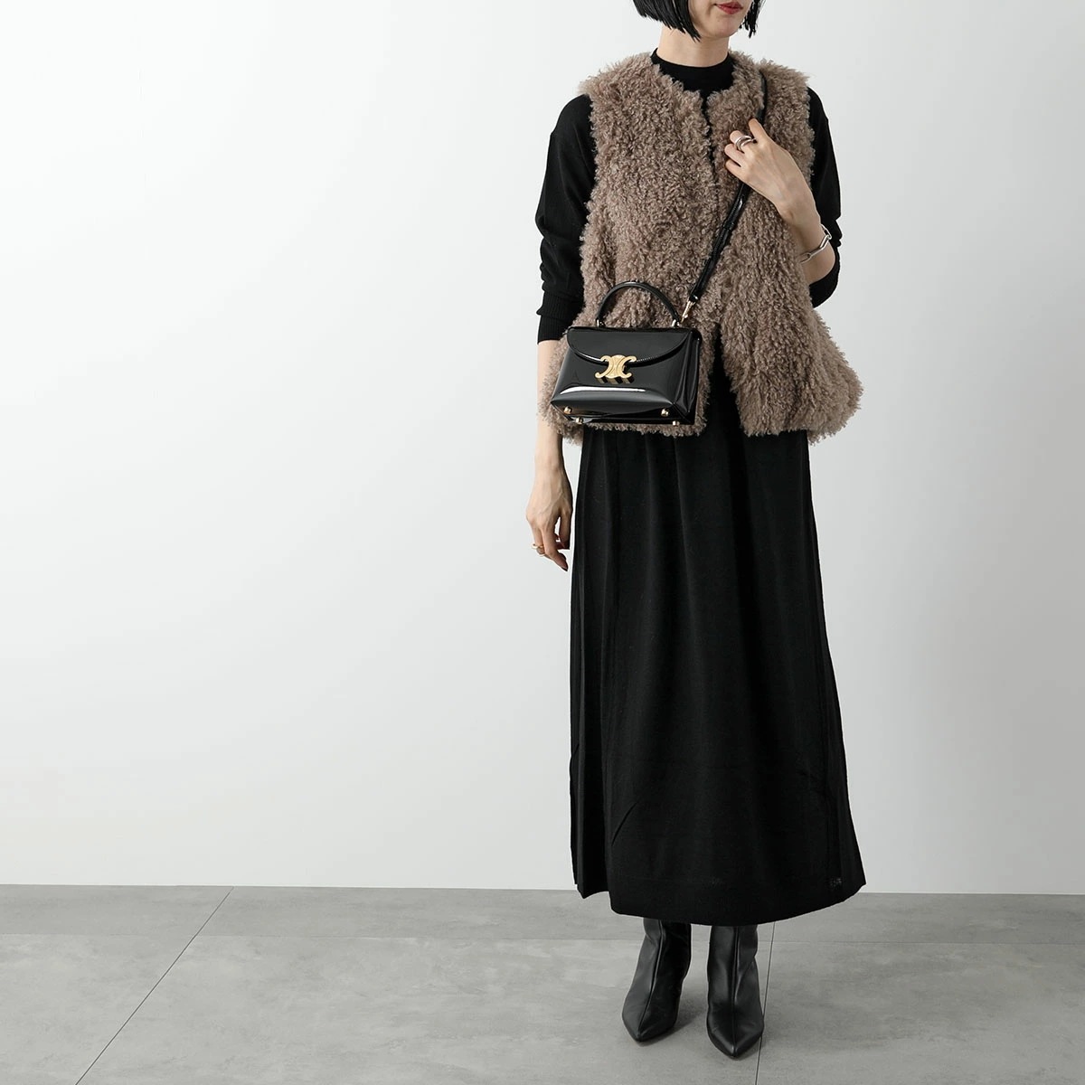 CELINE セリーヌ ハンドバッグ Teen Nino ティーン ニノ 118113FYJ.38NO レディース ショルダーバッグ トリオンフ エナメル パテントレザー Black