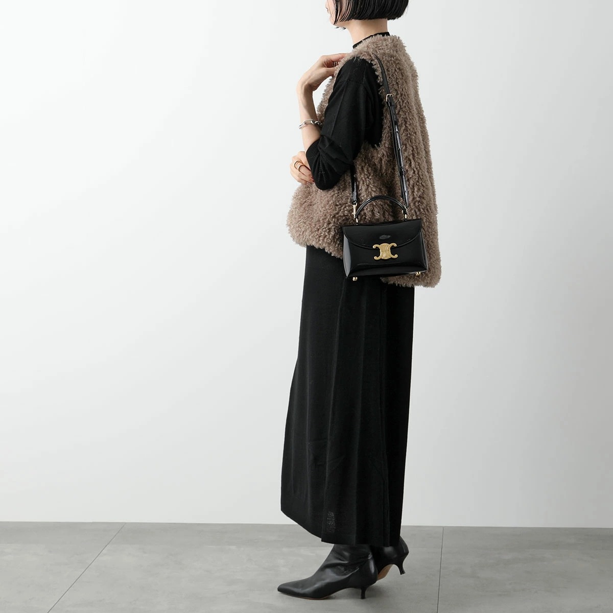 CELINE セリーヌ ハンドバッグ Teen Nino ティーン ニノ 118113FYJ.38NO レディース ショルダーバッグ トリオンフ エナメル パテントレザー Black