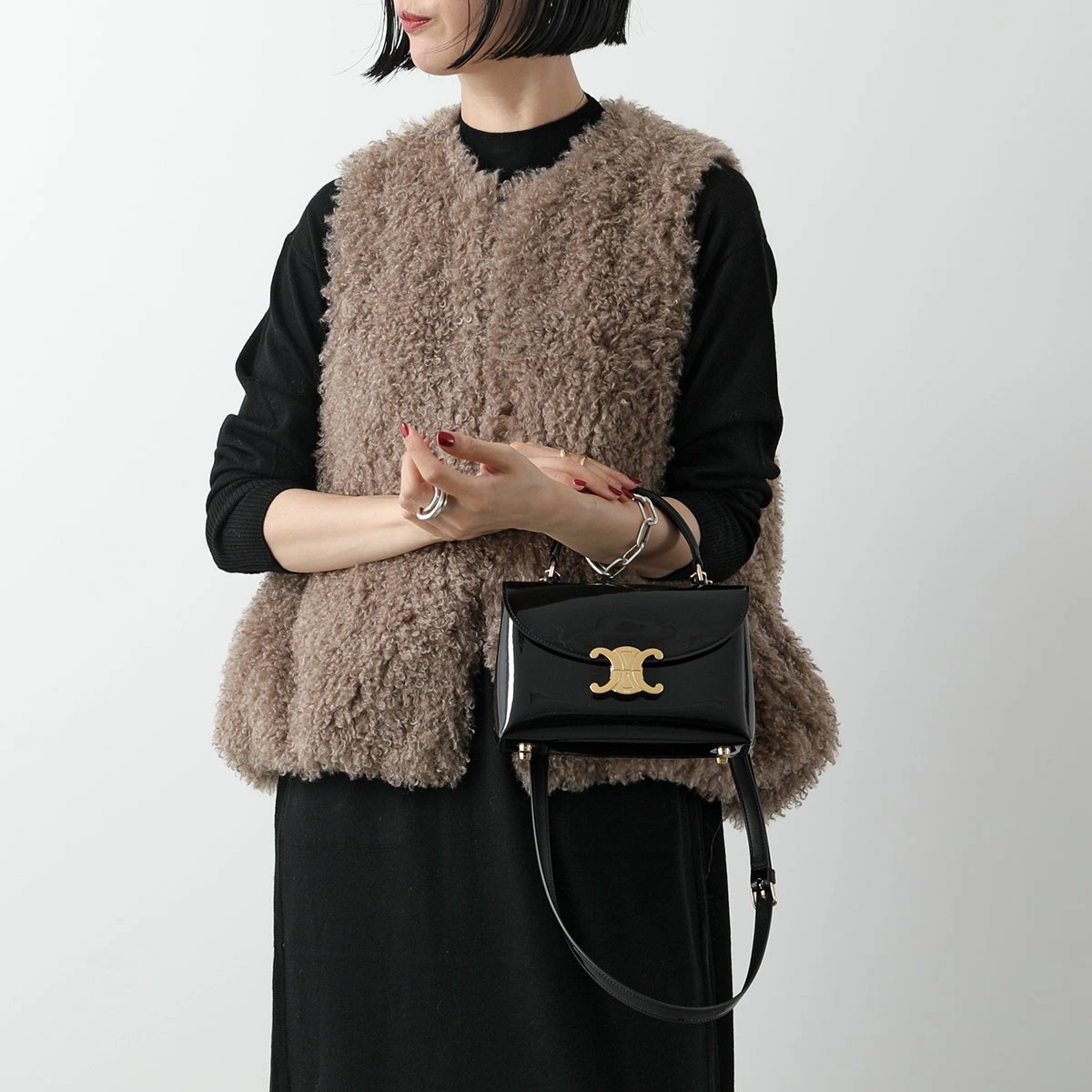 CELINE セリーヌ ハンドバッグ Teen Nino ティーン ニノ 118113FYJ.38NO レディース ショルダーバッグ トリオンフ エナメル パテントレザー Black