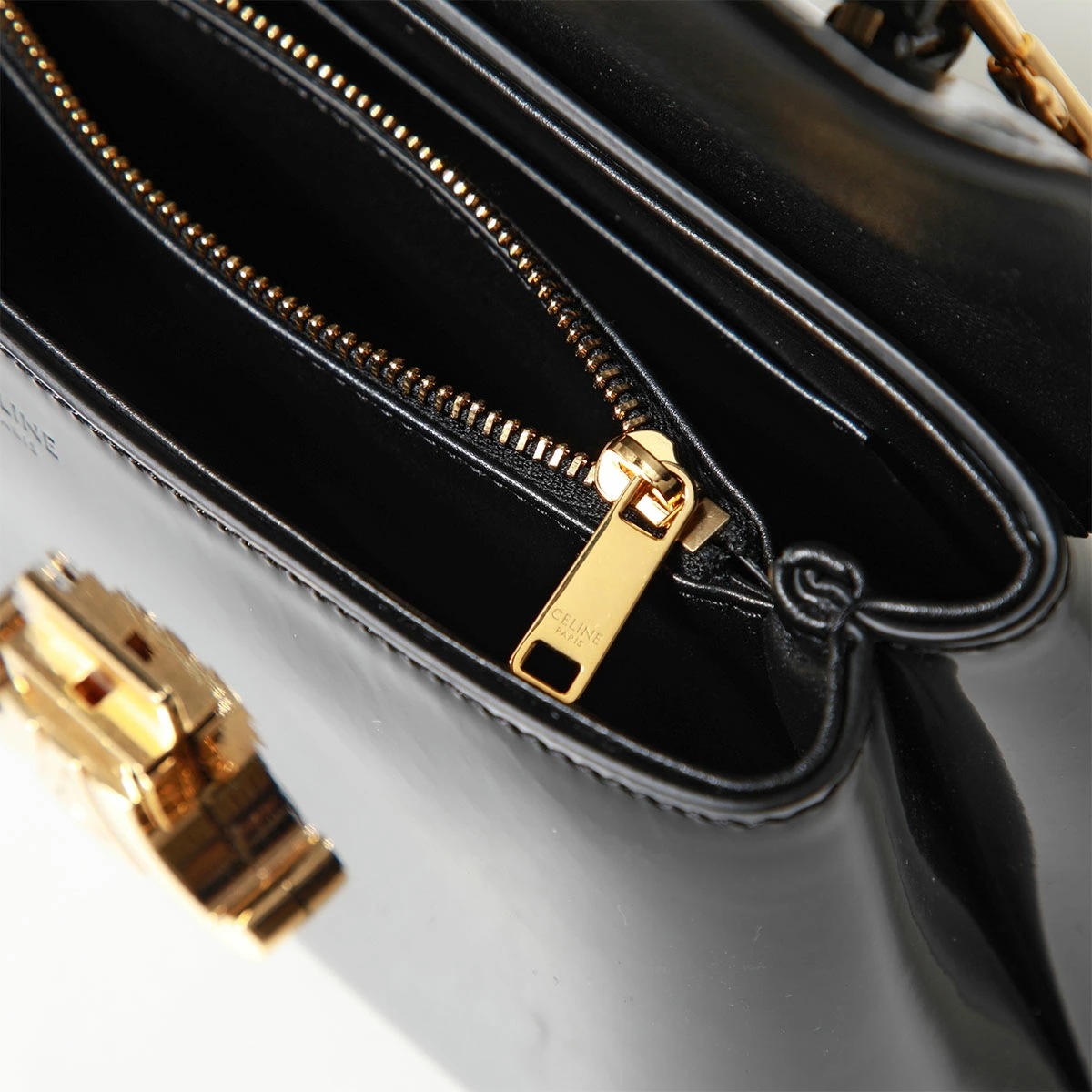 CELINE セリーヌ ハンドバッグ Teen Nino ティーン ニノ 118113FYJ.38NO レディース ショルダーバッグ トリオンフ エナメル パテントレザー Black