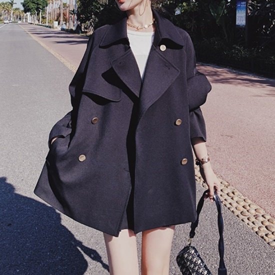 【取寄：納期2週間】トレンチコート ショートコート レディース 韓国 ファッション スプリングコート ジャケット ベルト ダブルボタン 春秋 アウター ジャケット ロング 金ボタン ダブル