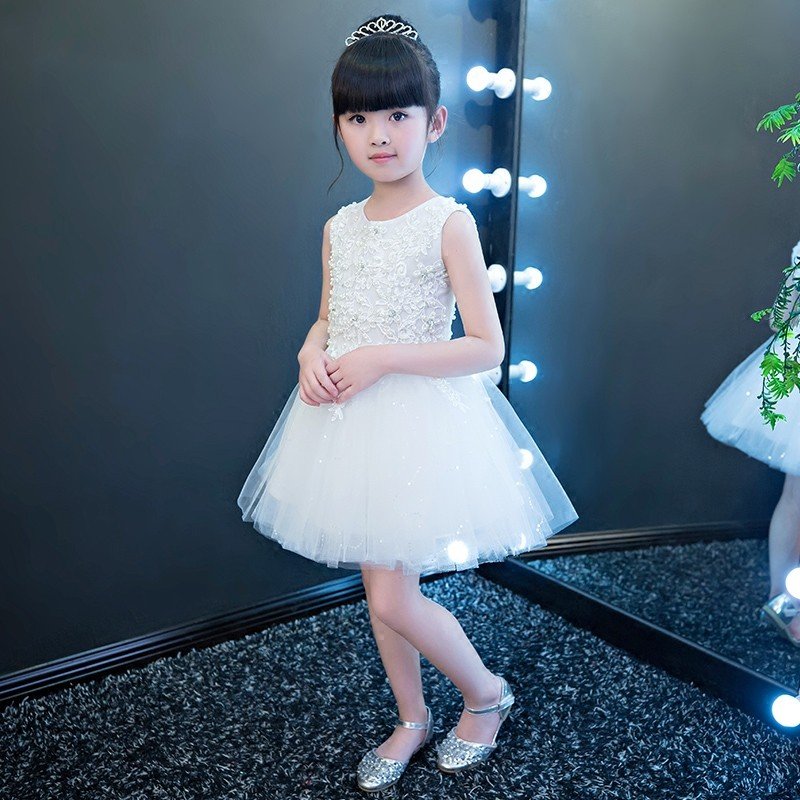 ピアノ発表会 子供ドレス ミニドレス キッズドレス 女の子 ショート丈 フォマールドレス ガールズ ワンピース ノースリーブ レース ホワイト ダンス 演奏会用 子供ドレス ミニドレス ピアノ発表会 女の子 レース キッズフォーマル