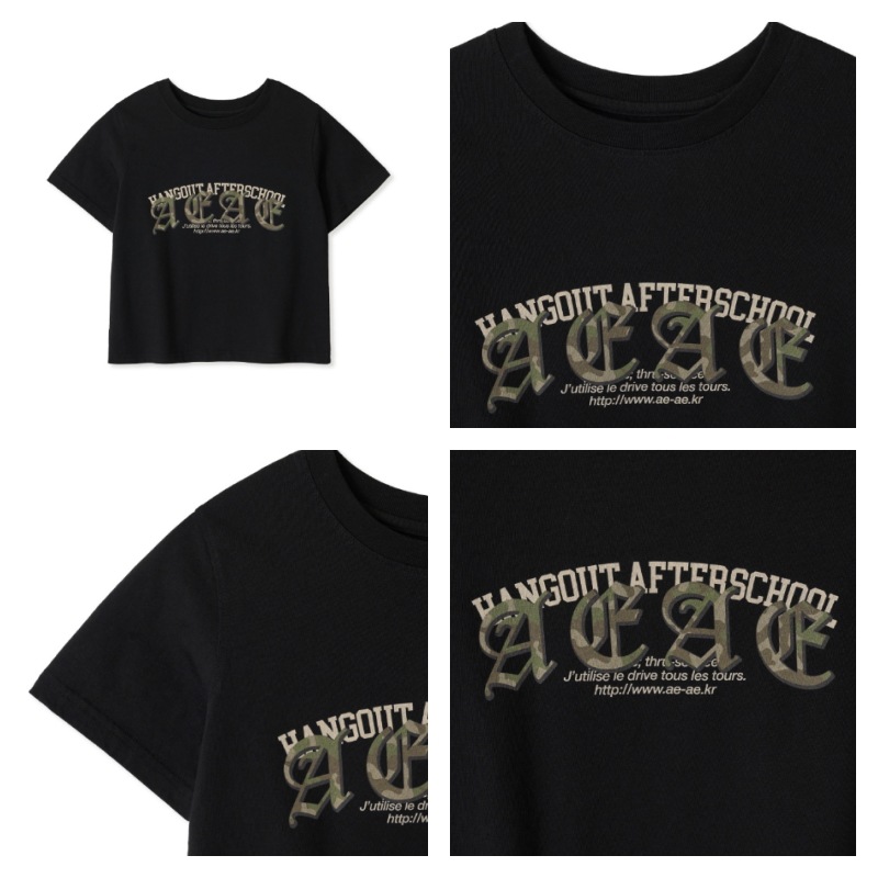 aeae】 LAYERED GOTHIC LOGO CROP T-SHIRTS : BLACK Tシャツ