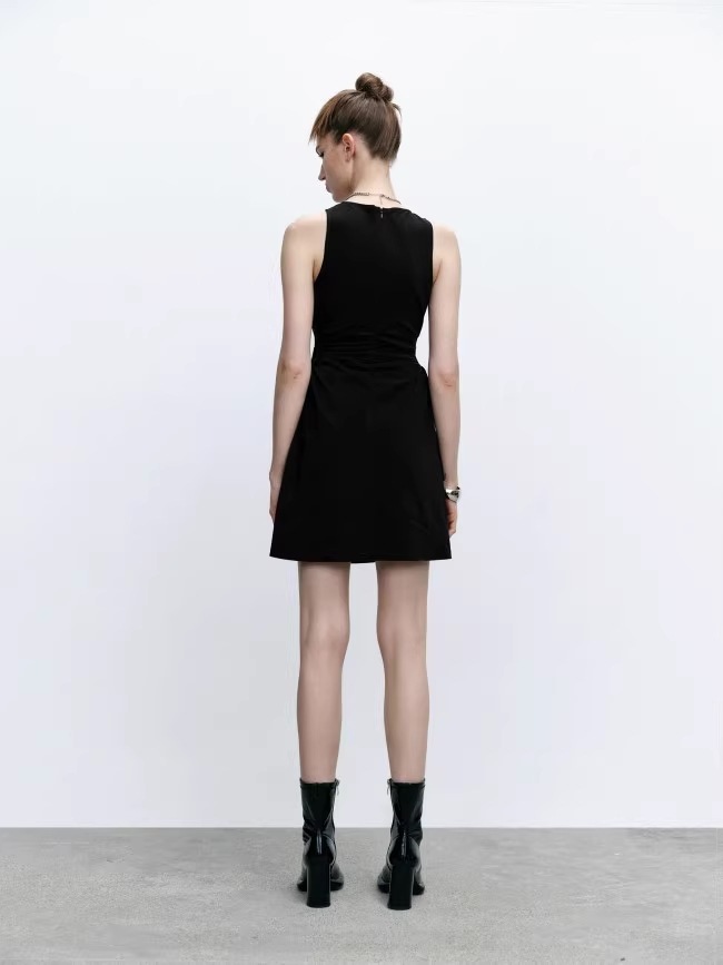 夏 女性 レトロ スタイル ベルト ウエスト ノースリーブ 宝物 ドレス 個性的 ワンピース ミニ ミニ丈 ショート ショート丈 袖なし ノースリーブ 襟なし きれいめ シンプル 大人 上品