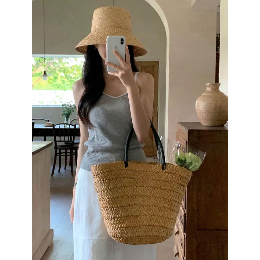 【夏セール！】かごバッグ バスケット トートバッグ サマーバッグ 夏 ワンハンドル ストローバッグ 【akbss24-557】【予約販売：15-20日】宅込