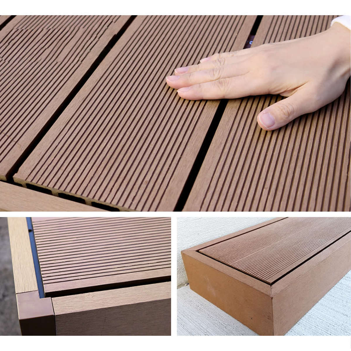 人工木ウッドデッキ ecofeel エコフィール 8台 ステップ・フェンスセット 2坪 ガーデンデッキ 人工木デッキ 人工木 DIY 縁台 ぬれ縁 90x90cm セット 掃き出し窓 連結