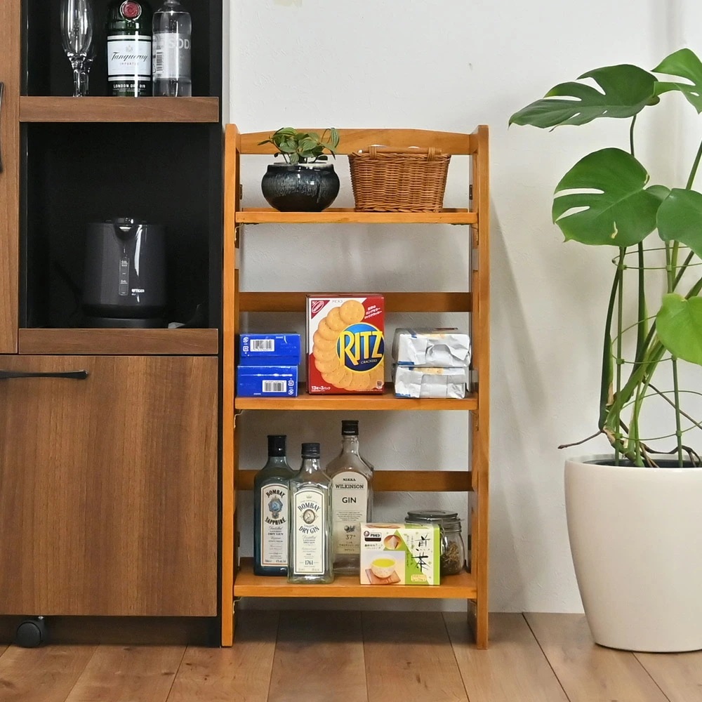 シェルフ 折りたためる 天然木 収納棚 木棚 ラック 木製ラック 折り畳み 新生活 フクダクラフト RF-8744-BR