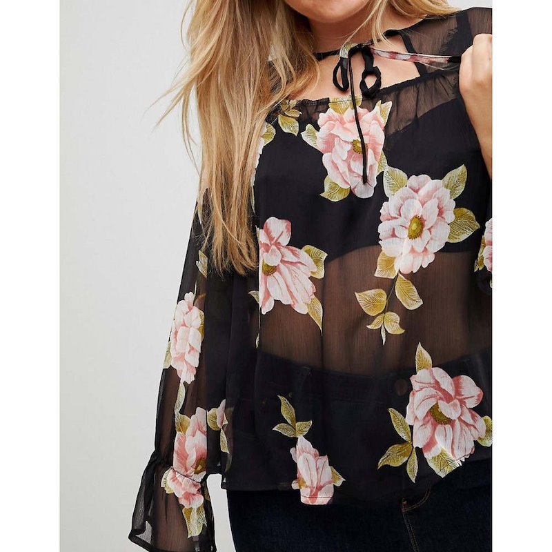 インフルエンス レディース トップス ブラウス・シャツ【Influence Plus Cut Out Detail Tie Neck Floral Blouse】Black インフルエンス レディース トップス ブラウス・シャツ【Influence Plus Cut Out Detail Tie Neck Floral Blouse】Black