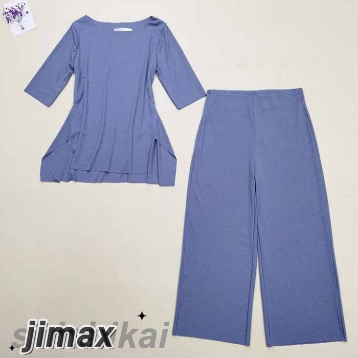 ニット セットアップ 半袖 セレモニー 母 スーツ サイドスリット フォーマル Uネック ワイドパンツ ストレッチ 韓国風 スーツママ レディース 5分袖 五分袖 卒業式 入学式 結婚式 ブラック 黒