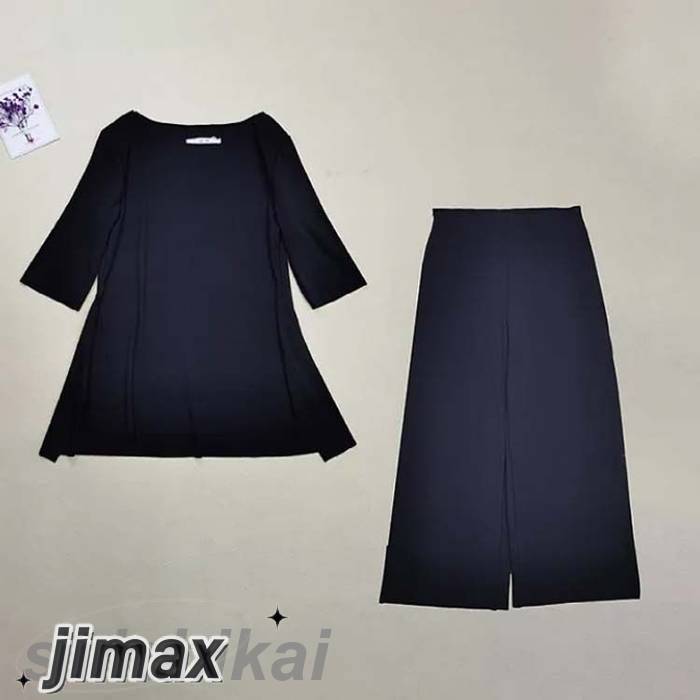 ニット セットアップ 半袖 セレモニー 母 スーツ サイドスリット フォーマル Uネック ワイドパンツ ストレッチ 韓国風 スーツママ レディース 5分袖 五分袖 卒業式 入学式 結婚式 ブラック 黒