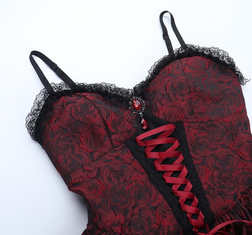 レディース ハロウィン コスプレ衣装 女性 ゴシック 暗黒風 キャミソール ワンピース ジャカード花柄 ドレス レース袖ボレロ 変身仮装 魔女 悪魔 吸血鬼 コスチューム オペラ 演出服