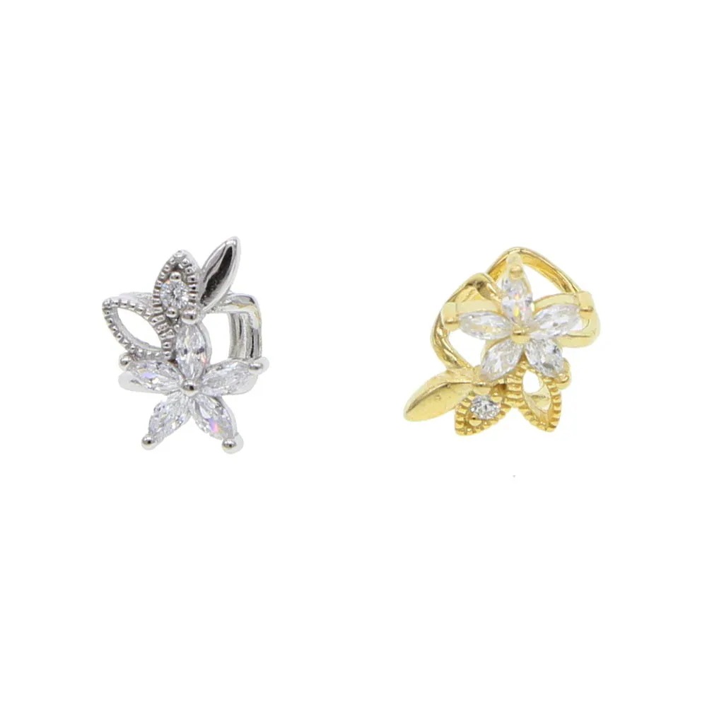 CZフラワーブーケイヤーカフ 1個販売 シルバー ゴールド 花 銀色 金色 クリスタル キラキラ ジルコニア イヤカフ パベ イヤークリップ ノンホールピアス イヤリング cp-00-00951