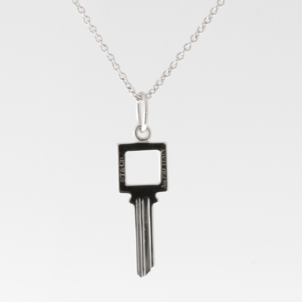 ティファニー モダンキー オープンスクエア ネックレス 18金 K18ホワイトゴールド ダイヤモンド TIFFANY&Co. 中古 美品