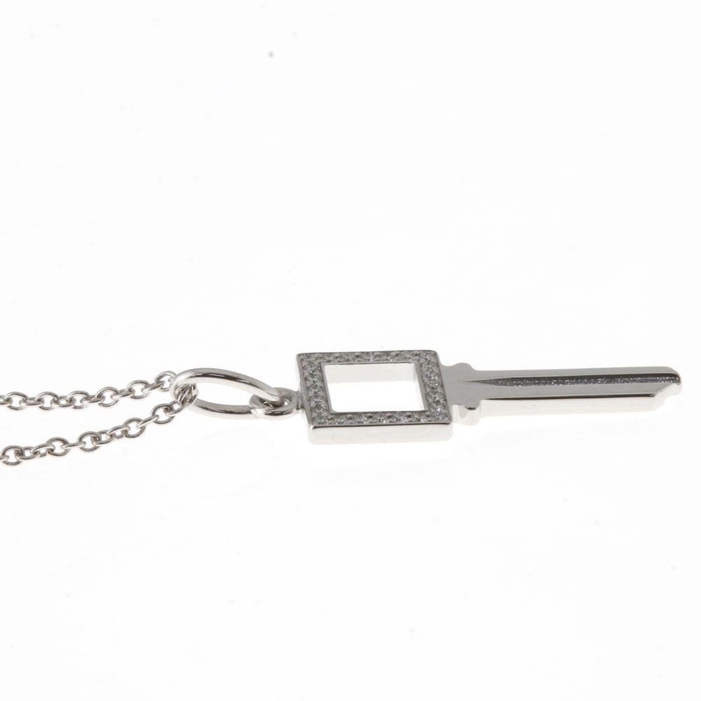 ティファニー モダンキー オープンスクエア ネックレス 18金 K18ホワイトゴールド ダイヤモンド TIFFANY&Co. 中古 美品