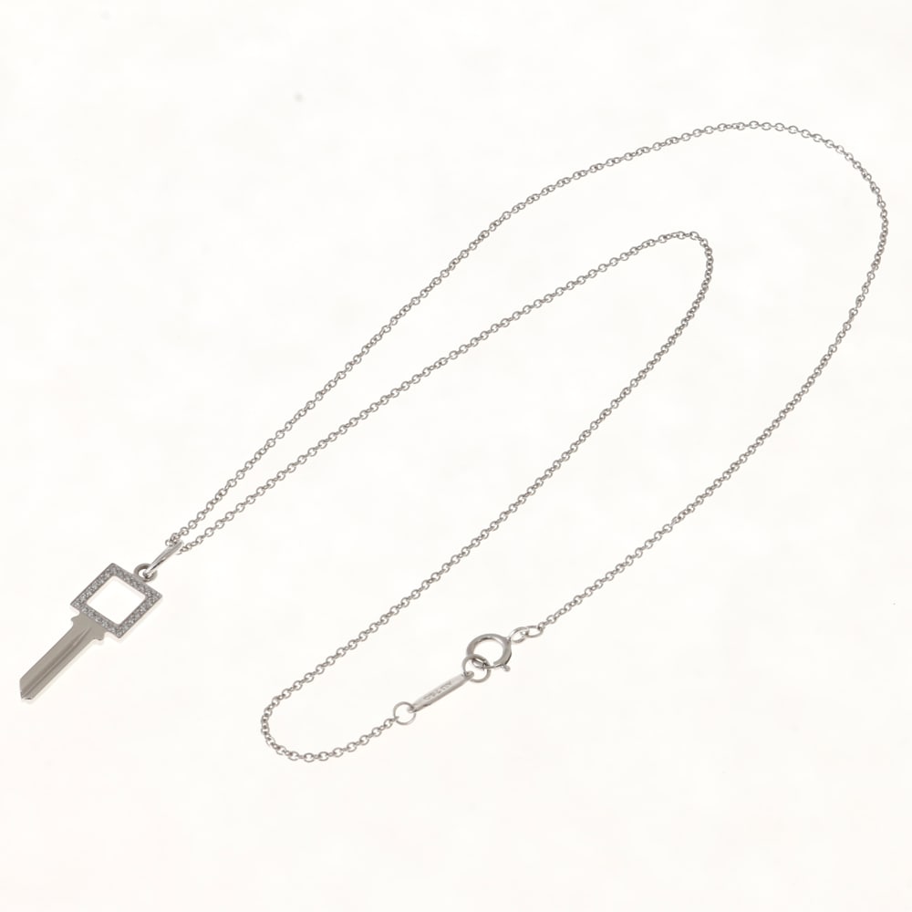 ティファニー モダンキー オープンスクエア ネックレス 18金 K18ホワイトゴールド ダイヤモンド TIFFANY&Co. 中古 美品