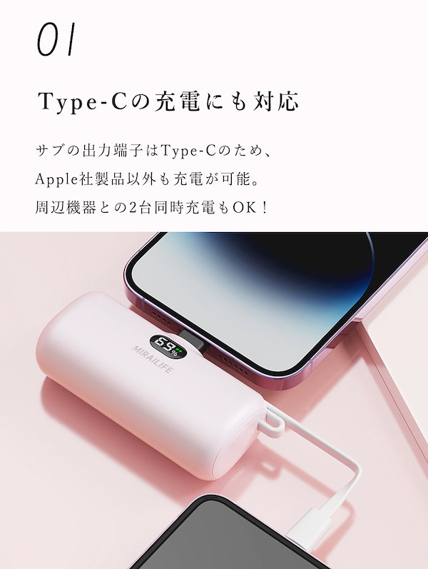 枚数限定 モバイルバッテリー 超小型 さすだけ充電 小型 Lightning