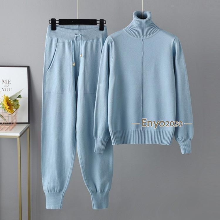 セットアップ 楽チン ゆったり 秋冬 ニットパンツ 長袖 秋 ハイネック ジョガーパンツ 部屋着 ニット ニットアップ 冬 30 レディース セーター