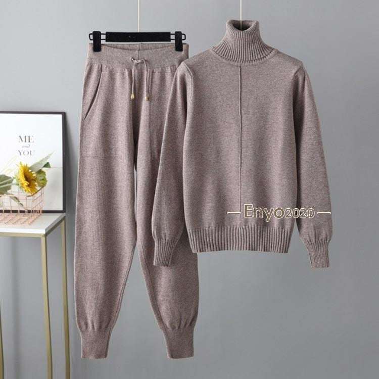 セットアップ 楽チン ゆったり 秋冬 ニットパンツ 長袖 秋 ハイネック ジョガーパンツ 部屋着 ニット ニットアップ 冬 30 レディース セーター
