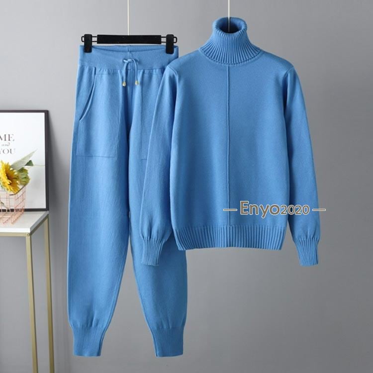 セットアップ 楽チン ゆったり 秋冬 ニットパンツ 長袖 秋 ハイネック ジョガーパンツ 部屋着 ニット ニットアップ 冬 30 レディース セーター