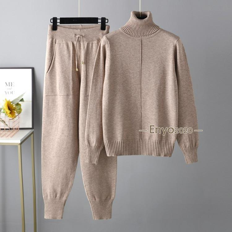 セットアップ 楽チン ゆったり 秋冬 ニットパンツ 長袖 秋 ハイネック ジョガーパンツ 部屋着 ニット ニットアップ 冬 30 レディース セーター