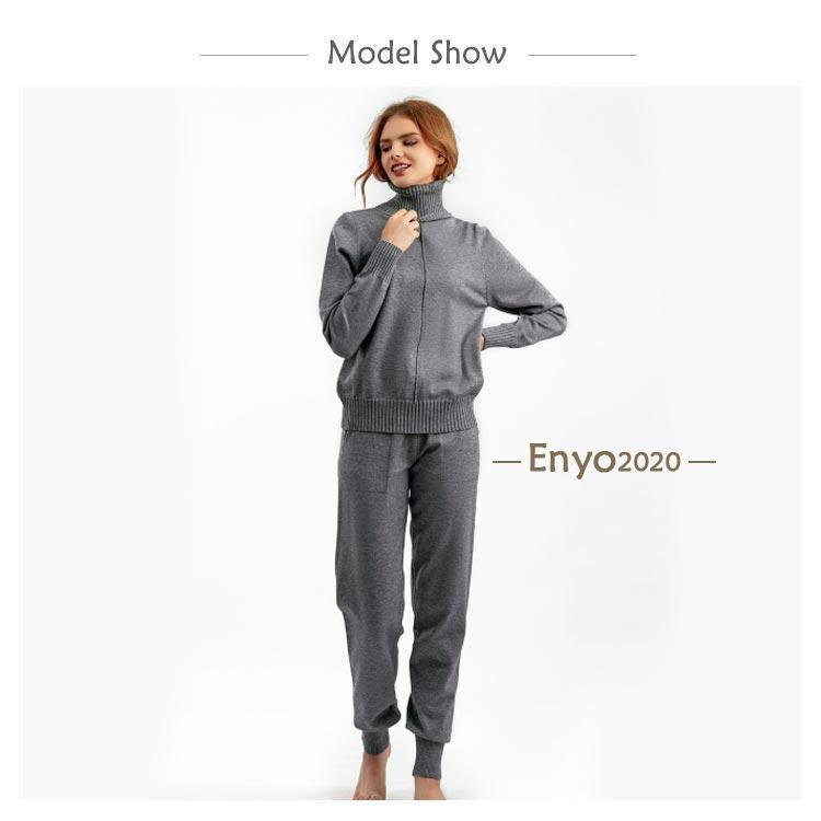 セットアップ 楽チン ゆったり 秋冬 ニットパンツ 長袖 秋 ハイネック ジョガーパンツ 部屋着 ニット ニットアップ 冬 30 レディース セーター