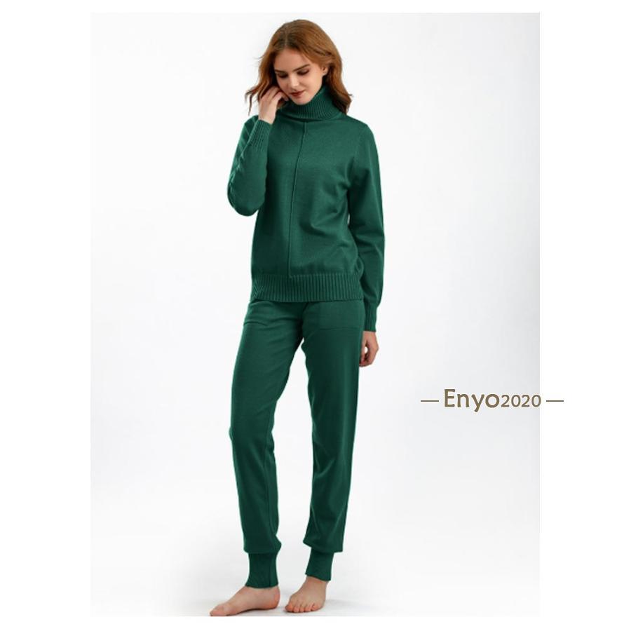 セットアップ 楽チン ゆったり 秋冬 ニットパンツ 長袖 秋 ハイネック ジョガーパンツ 部屋着 ニット ニットアップ 冬 30 レディース セーター