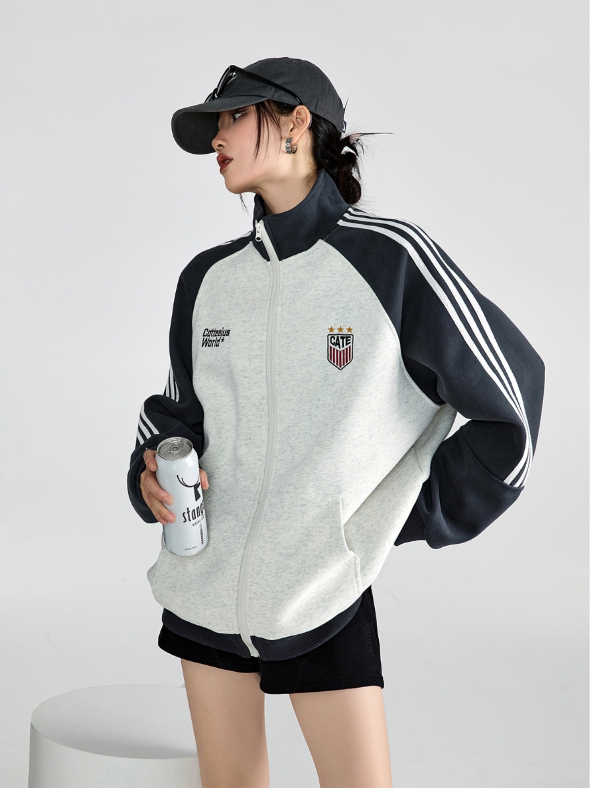 2024 秋冬 韓国 かわいい レディース ハイネック スタンドネック アウター ブルゾン お出かけ 長袖セクシーシルエットトップスサイド冬カジュアルファッション系サイズお出かけフル丈トラック