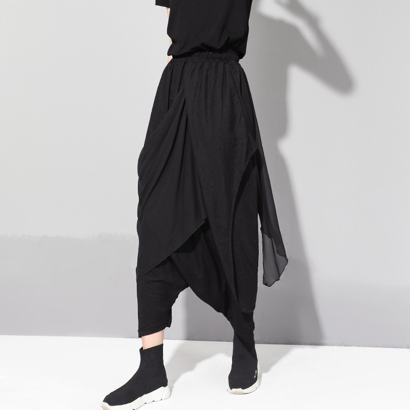 レディースサルエルパンツ アンクル丈 ウエストゴム ポケット付き l