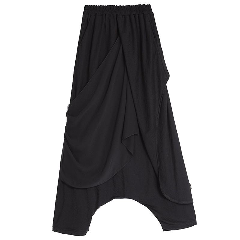 レディースサルエルパンツ アンクル丈 ウエストゴム ポケット付き l