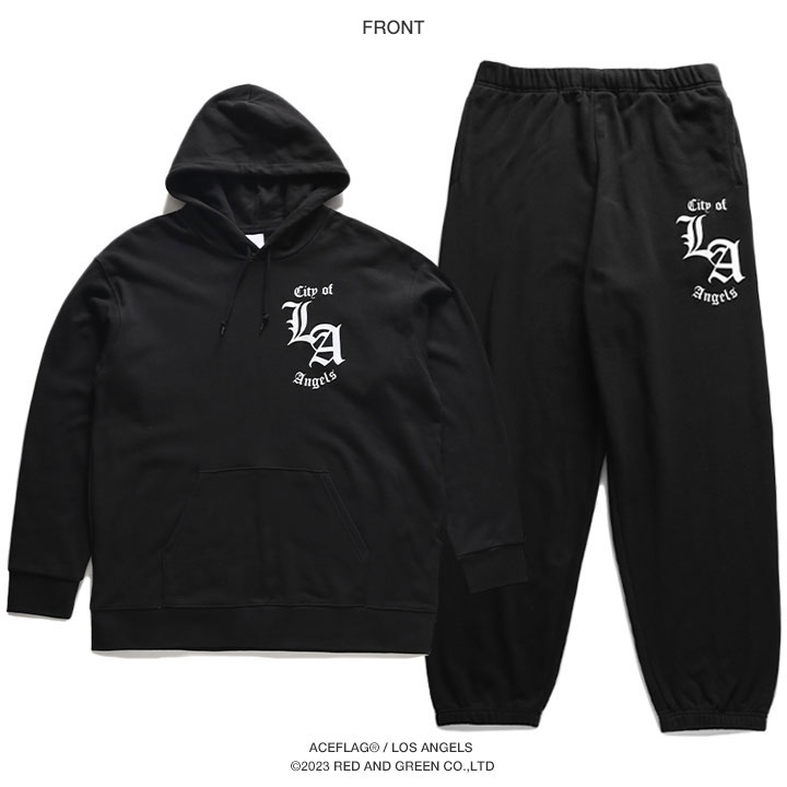 ACE FLAG 上下セット 長袖 ブランド スケボー メンズ 黒/グレー 大きいサイズ エースフラッグ セットアップ パーカー フーディ スウェット 上下 スウェットパンツ