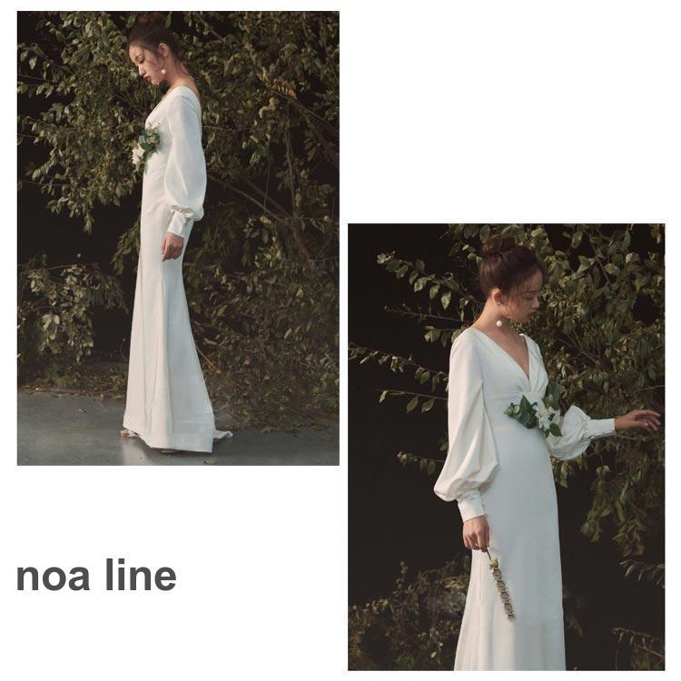 ウェディングドレス マーメイドライン ボリューム袖 ファスナータイプ 花嫁ドレス 袖あり 長袖 Vネック 背中開き 前撮りドレス 高級感 演奏会 二次