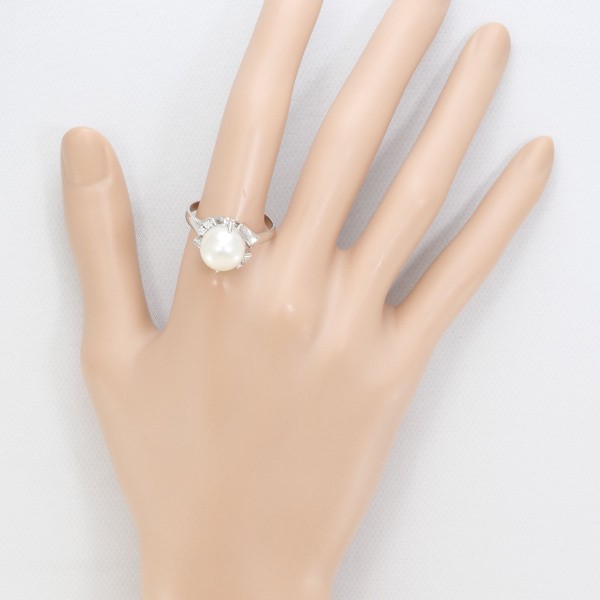 PT900 プラチナ リング 指輪 22号 パール(真珠) 約10mm ダイヤ ジュエリー 中古 PT900 プラチナ リング 指輪 22号 パール(真珠) 約10mm ダイヤ ジュエリー 中古