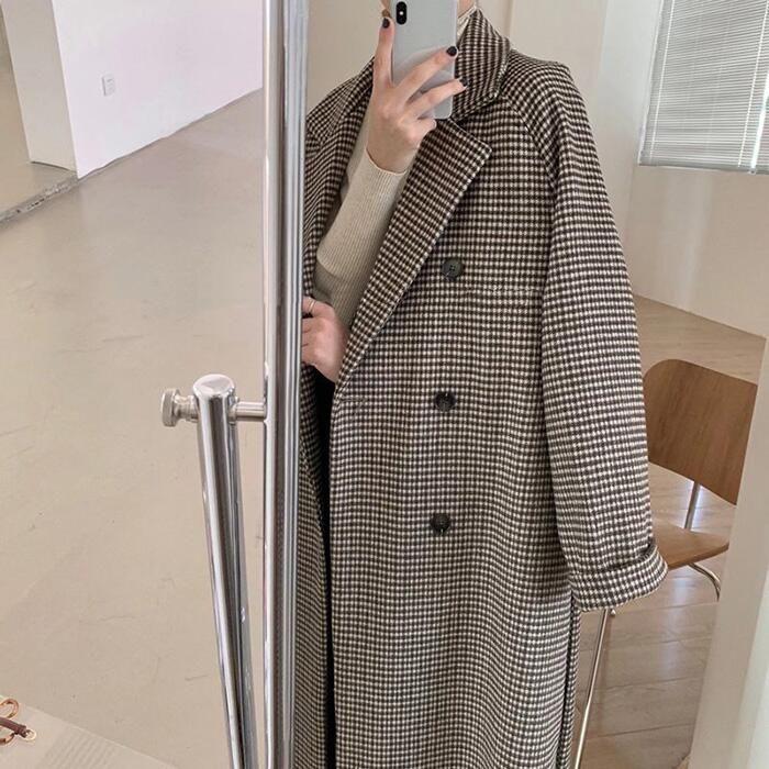 チェスターコート超ロングコート　レディース秋冬ロングコート冬コートチェック柄着痩せ体型カバーお洒落きれいめ厚中綿ゆったり　通勤結婚式
