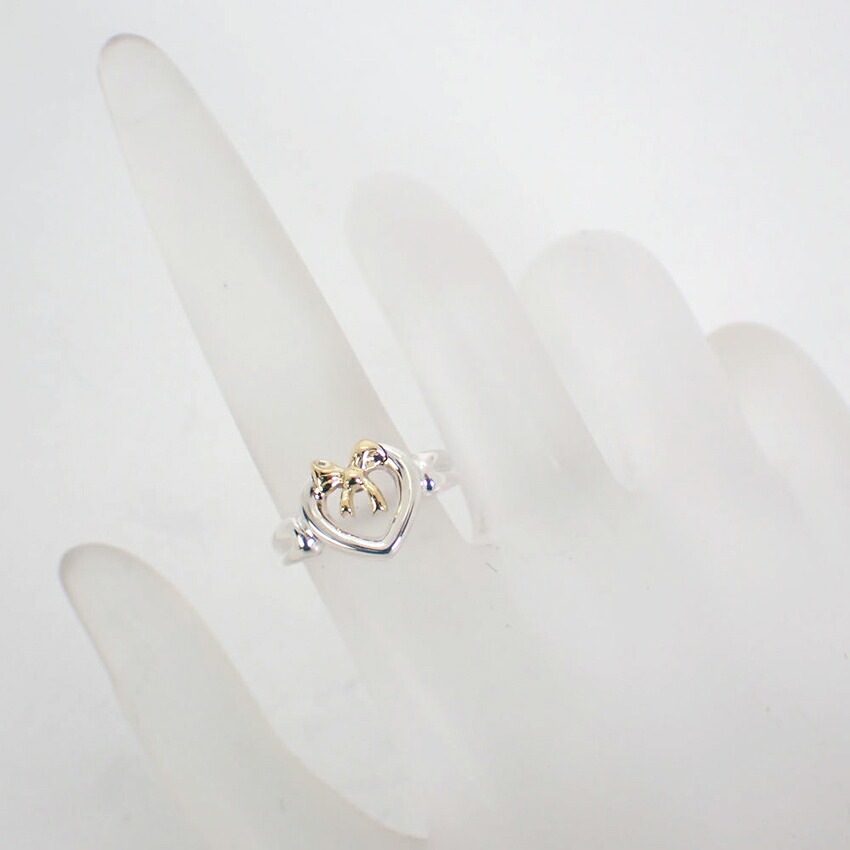 ティファニーハートリボンコンビリング 9号弱　新品仕上げ　無傷未使用に近い ティファニー 925/750 ハートリボンコンビ リング 8号[g320-25