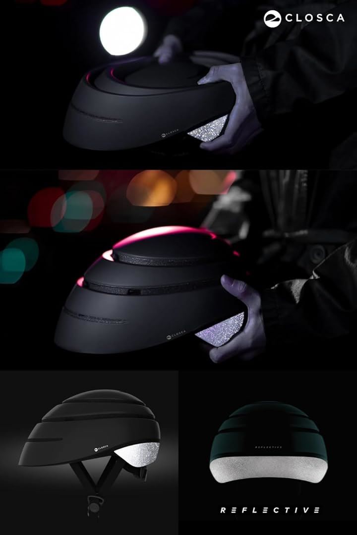 LOOP 自転車 ヘルメット 大人 折りたたみ 持ち運び 軽量 男女兼用 おしゃれ 日本語説明書付(リフレクティブブラック, L)