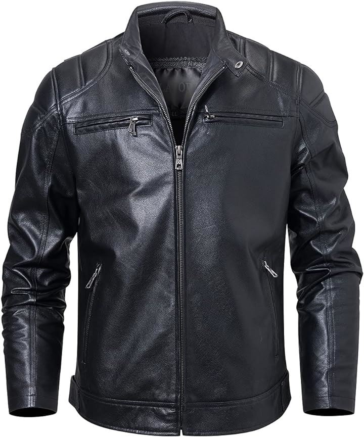 メンズ レザージャケット 革ジャン 本革レザー ライダース コート 取り外しフード付き( ブラック, M)