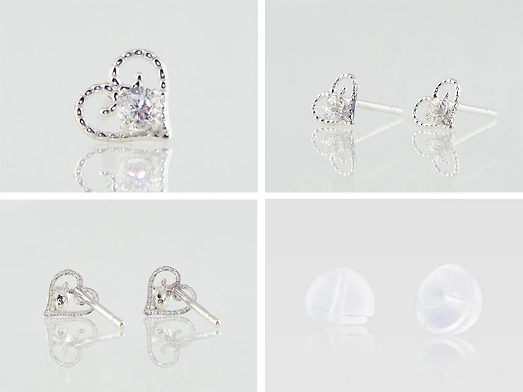 一粒 宝石 in ヴェネチア ハート ピアス K10 華奢 キュービックジルコニア ゴールド 誕生石 4月