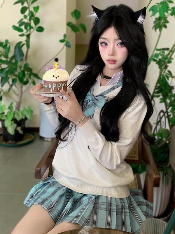 Qoo10] 制服 4点セット 50色 JK プリーツ