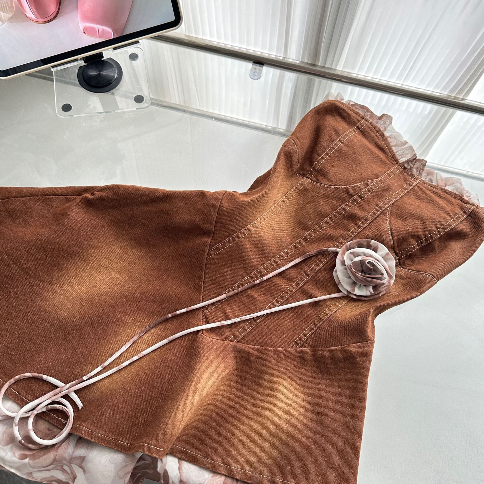 【急速出荷】山海濃厚ココアフレンチロマンティックデザイン感デニム胸ぬぐいワンピース女 【急速出荷】山海濃厚ココアフレンチロマンティックデザイン感デニム胸ぬぐいワンピース女