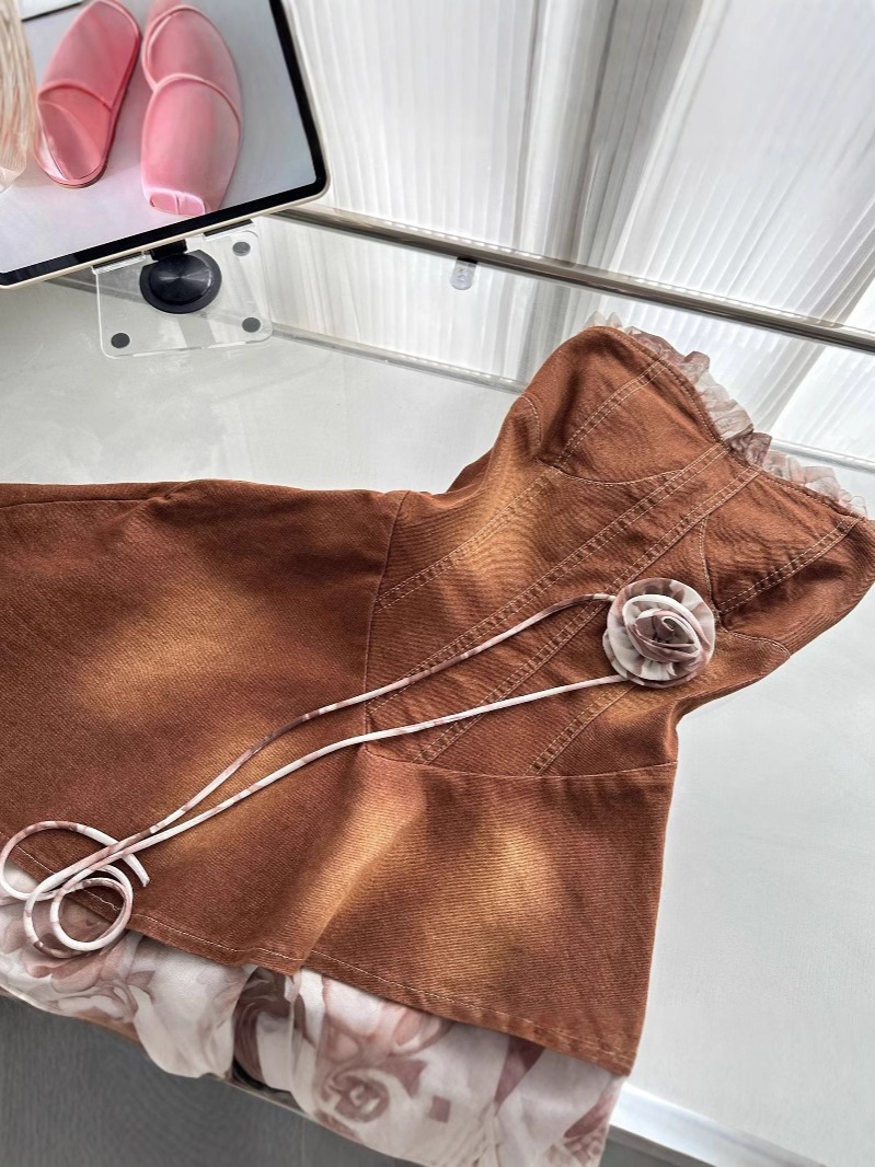 【急速出荷】山海濃厚ココアフレンチロマンティックデザイン感デニム胸ぬぐいワンピース女 【急速出荷】山海濃厚ココアフレンチロマンティックデザイン感デニム胸ぬぐいワンピース女