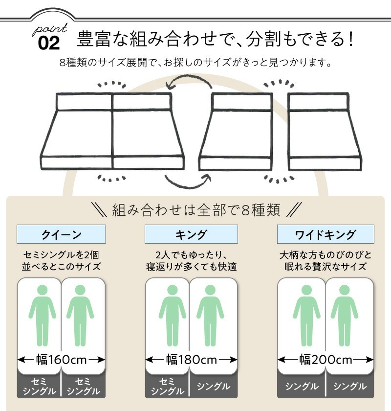 分割しても使える 棚付き 大型連結ベッド [ブリッサ] [プレミアムポケットコイルマットレス付き] クイーン（SSx2） [フレーム]ブラック [マットレス]ブラック