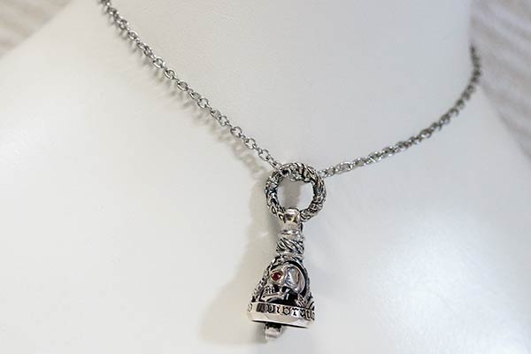 ベル 鈴 スカル レッド クリア キュービックジルコニア ペンダント ネックレス