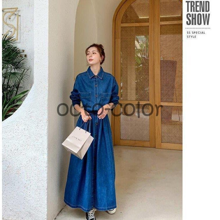 デニム レディース 長袖 Aライン ロング丈 マキシ丈 ゆったり デニム 大きい 体型カバー カジュアル デニム レディース 長袖 Aライン ロング丈 マキシ丈 ゆったり デニム 大きい 体型カバー カジュアル