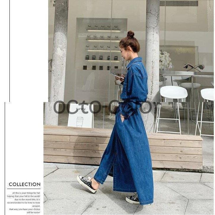 デニム レディース 長袖 Aライン ロング丈 マキシ丈 ゆったり デニム 大きい 体型カバー カジュアル デニム レディース 長袖 Aライン ロング丈 マキシ丈 ゆったり デニム 大きい 体型カバー カジュアル